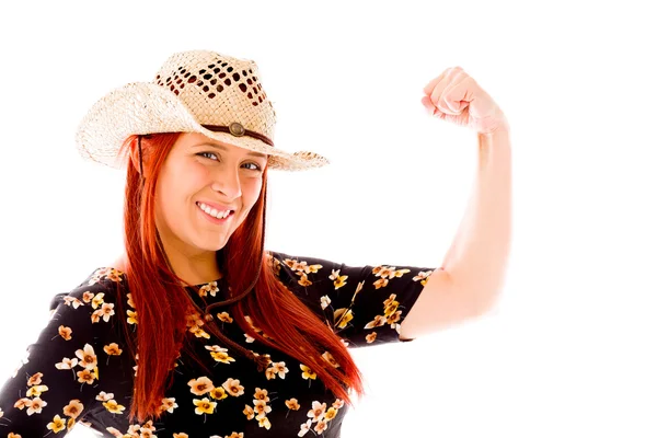 Strong model with arm curl — Stock Photo, Image