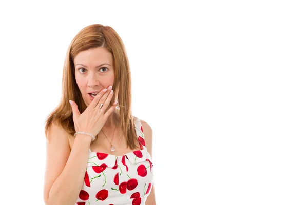 Model covering mouth with hand — Stock Photo, Image