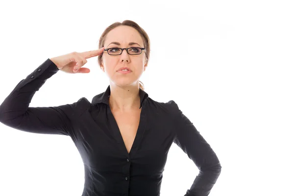 Businesswoman with hand gun gesture — Stock Photo, Image