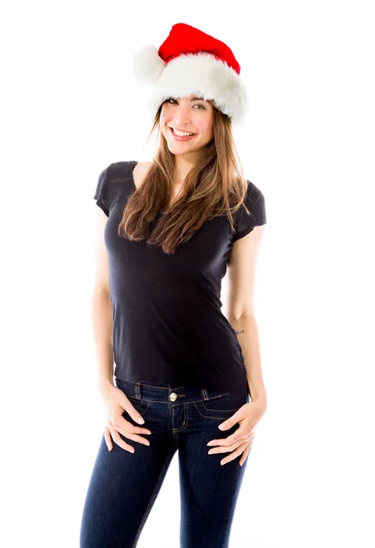 Model in christmas hat — Stock Photo, Image