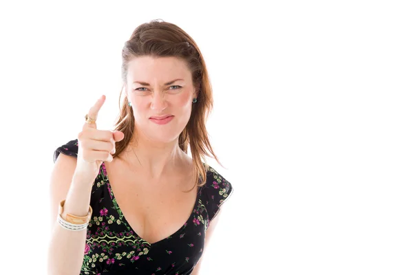 Model nagging scolding with finger — Stock Photo, Image
