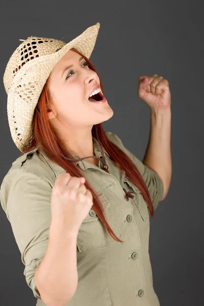 Model screaming with fists up — Stock Photo, Image