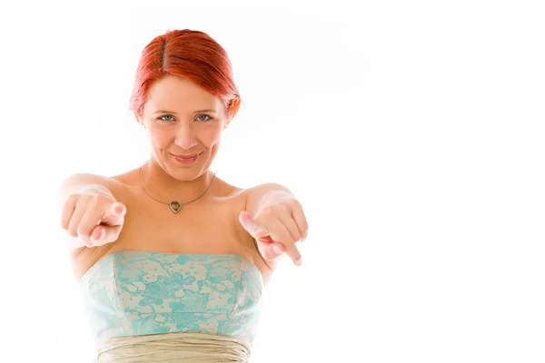 Model pointing to camera with fingers — Stock Photo, Image