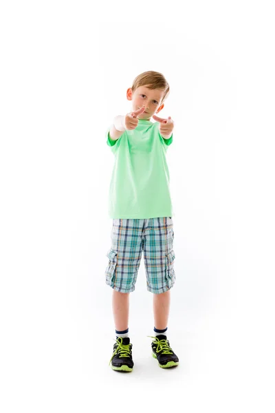 Boy pointing to camera — Stock Photo, Image