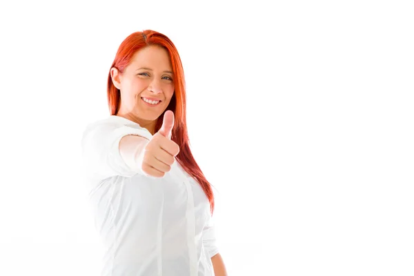 Model gesturing thumb up — Stock Photo, Image