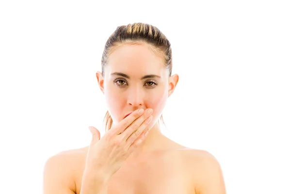 Shocked Model coveing mouth — Stock Photo, Image