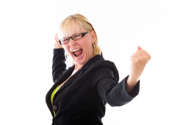 Model screaming with fists up Stock Image