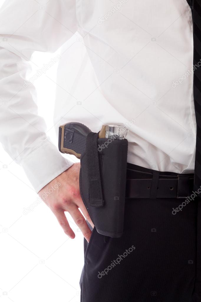 Policeman standing with gun