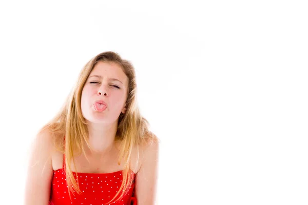 Model sticking tongue out — Stock Photo, Image