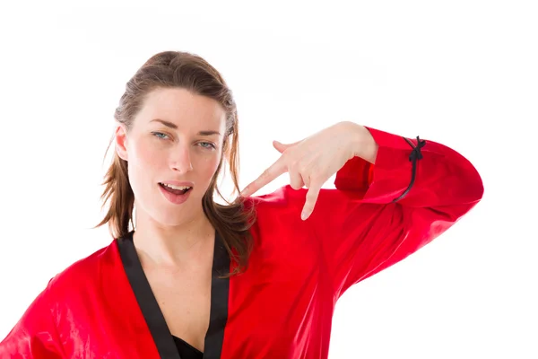 Model pointing to herself — Stock Photo, Image