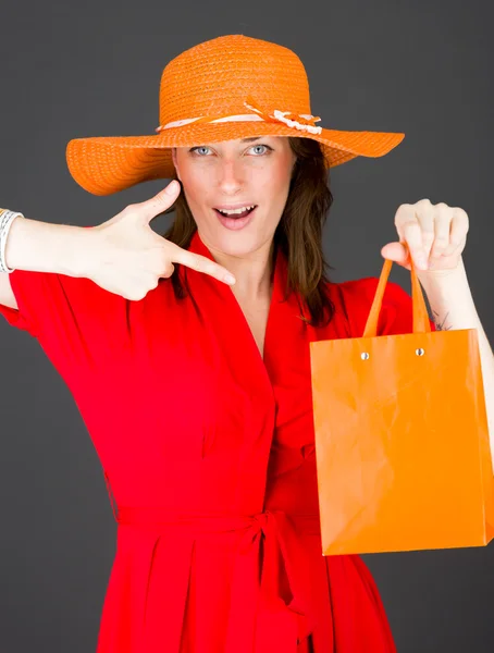 Model pointing to herself — Stock Photo, Image