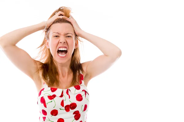 Femme stressée et tirant les cheveux — Photo