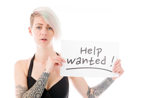 Model holding a Help wanted sign — Stock Photo, Image