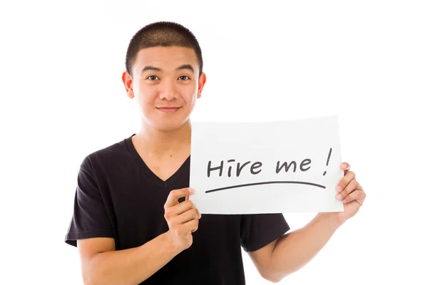 Model holding a hire me sign — Stock Photo, Image