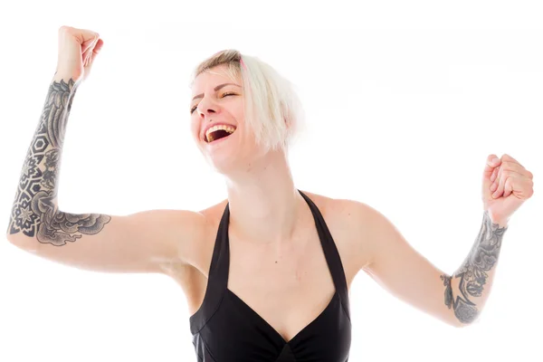 Model  screaming with fists up — Stock Photo, Image