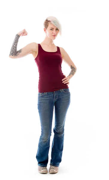 Güçlü model kol curl ile — Stok fotoğraf