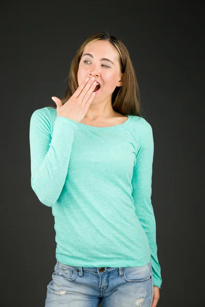 Tired Model bored and yawning — Stock Photo, Image