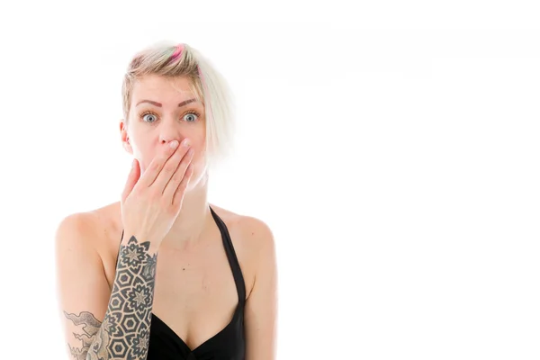 Model covering her mouth — Stock Photo, Image