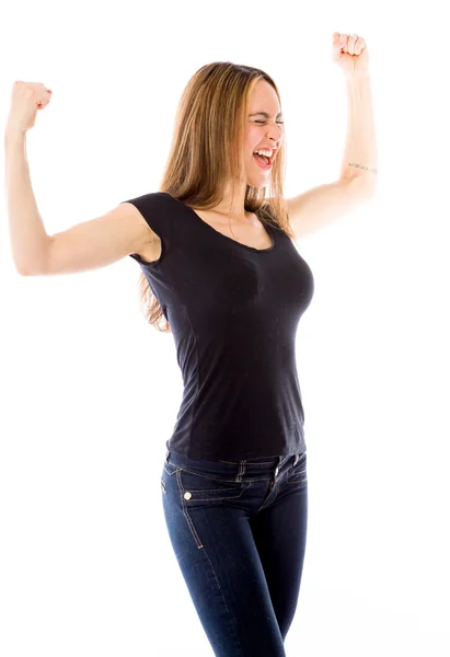 Model screaming with fists up — Stock Photo, Image