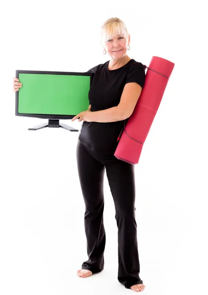 Model holding blank screen — Stock Photo, Image