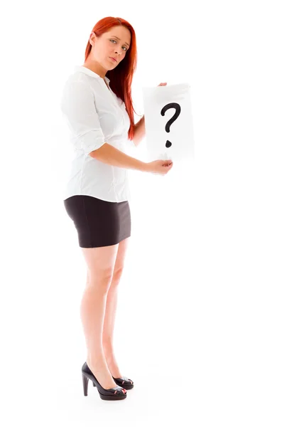 Model holding a question mark sign — Stock Photo, Image
