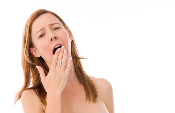 Mujer aburrida y bostezando — Foto de Stock