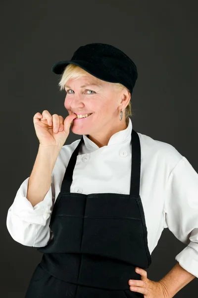 Nervous model biting finger nails — Stock Photo, Image