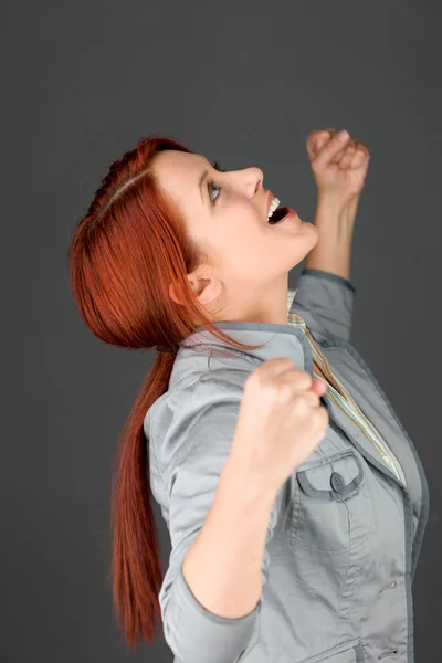 Model screaming with fists up — Stock Photo, Image