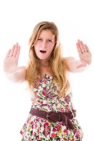 Model gesturing stop sign — Stock Photo, Image