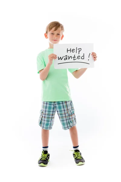 Boy holding a sign — Stock Photo, Image