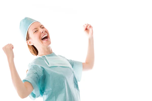 Female doctor screaming with fists up — Stock Photo, Image