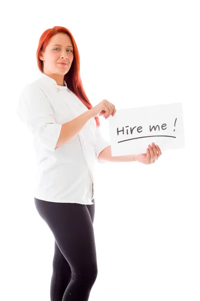 Model holding a Hire me sign — Stock Photo, Image