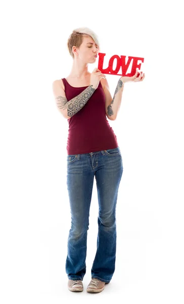 Model in love with sign in hands — Stock Photo, Image