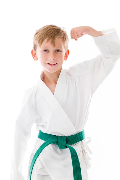 Strong boy with arm curl — Stock Photo, Image