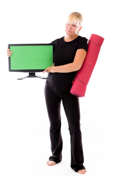 Model holding blank screen — Stock Photo, Image