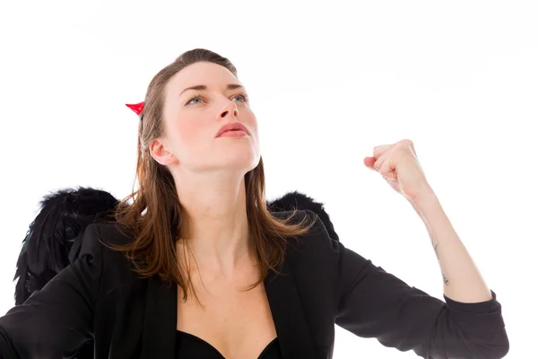 Modelo gritando com punhos para cima — Fotografia de Stock