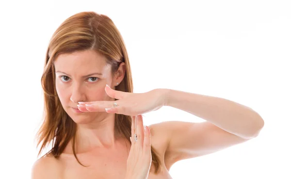 Vrouw gebaren pauze teken — Stockfoto