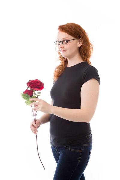 Modelo enamorado de rosas rojas —  Fotos de Stock