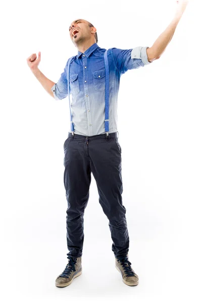 Model screaming with fists up — Stock Photo, Image