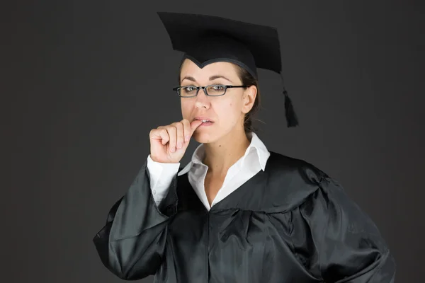 Estudiante nervioso mordiendo uñas de los dedos —  Fotos de Stock