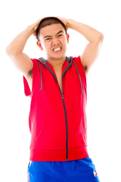 Modelo estressado puxando pelos — Fotografia de Stock