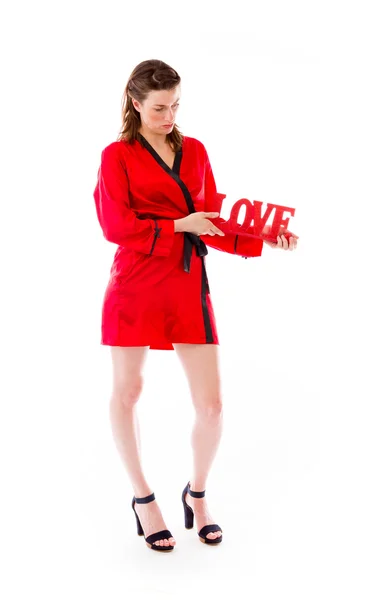 Model in love with sign in hands — Stock Photo, Image