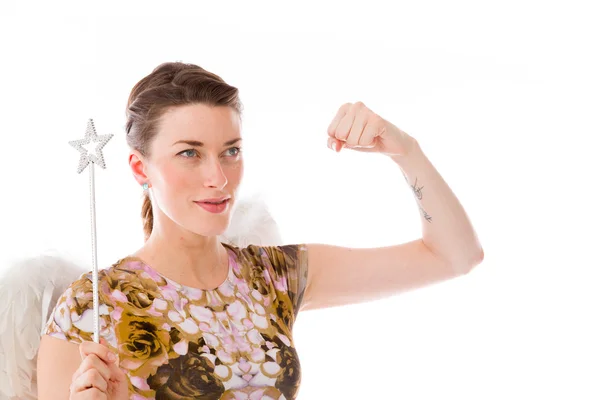 Strong model with arm curl — Stock Photo, Image