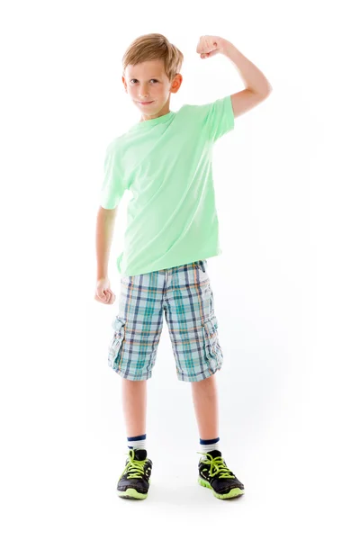 Strong boy with arm curl — Stock Photo, Image