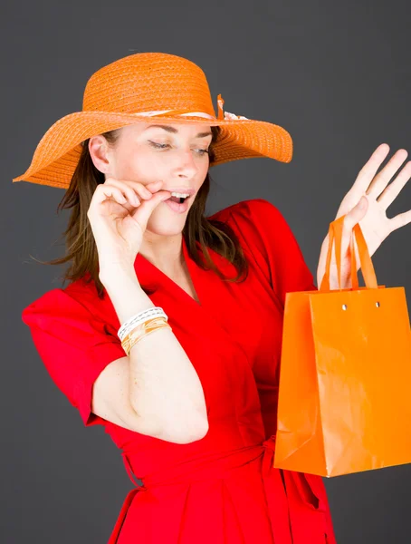 Nervous model biting finger nails — Stock Photo, Image