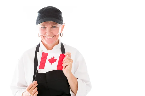Modelo segurando bandeira canadense — Fotografia de Stock