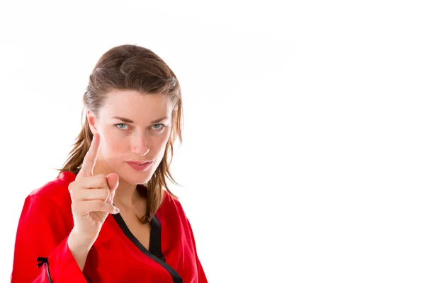 Model nagging scolding with finger — Stock Photo, Image