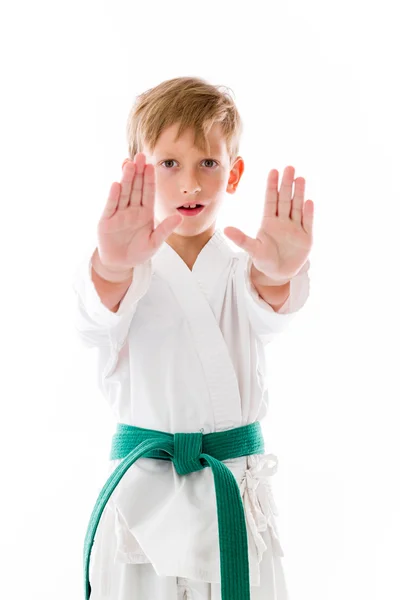 Boy gesturing stop sign — Stock Photo, Image