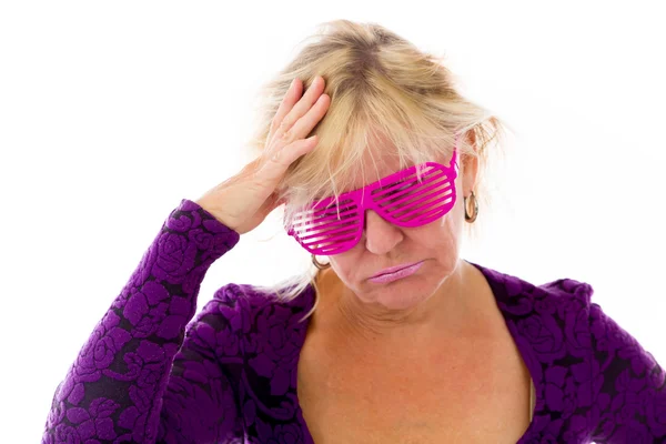 Woman confused headache — Stock Photo, Image