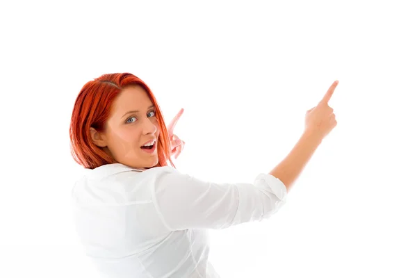 Model  pointing with fingers — Stock Photo, Image